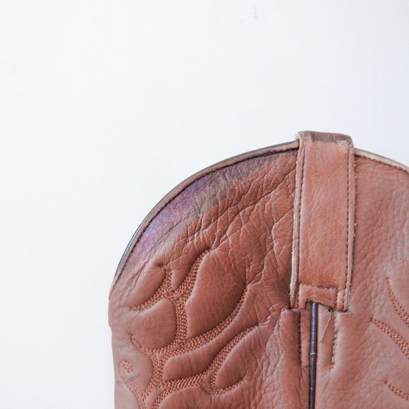 VINTAGE Western Embroidered Leather Cowboy Boots Brown Mid Calf Size Mens 9 - Picture 11 of 12
